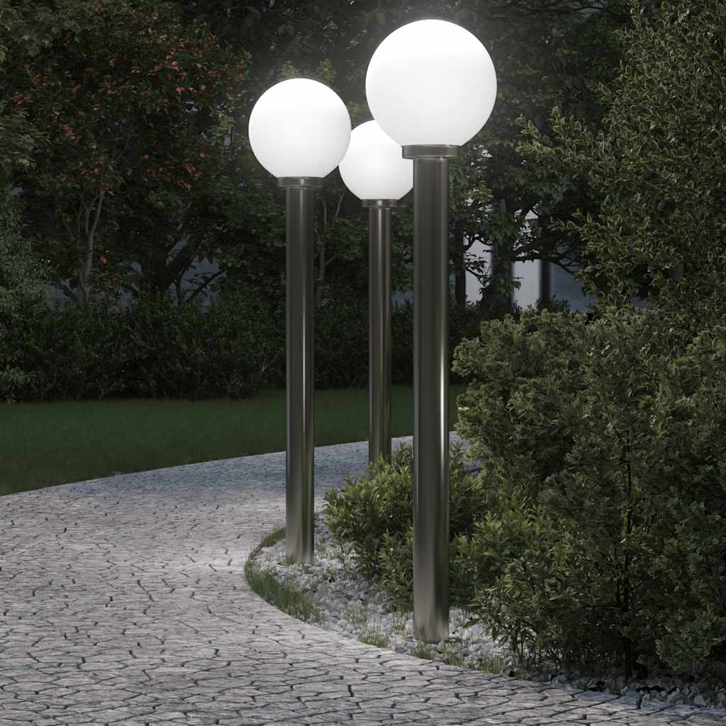 Luminárias de balizador, 3 peças, 120 cm, aço inoxidável, IP44