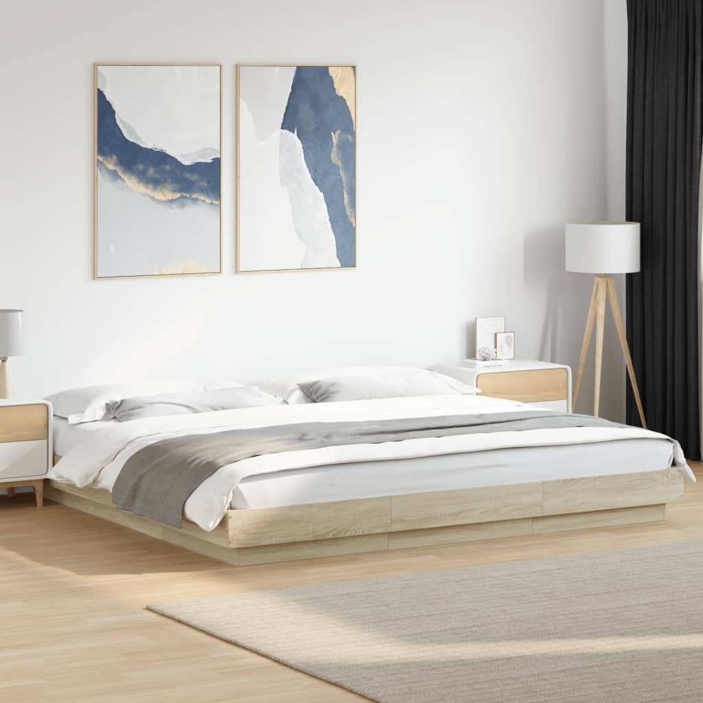 Estrutura cama c/ luzes LED derivados madeira carvalho sonoma