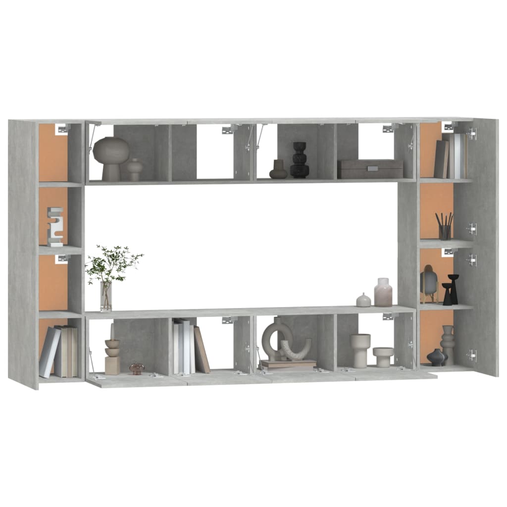 Conjunto móveis de TV 8 pcs madeira processada cinzento cimento