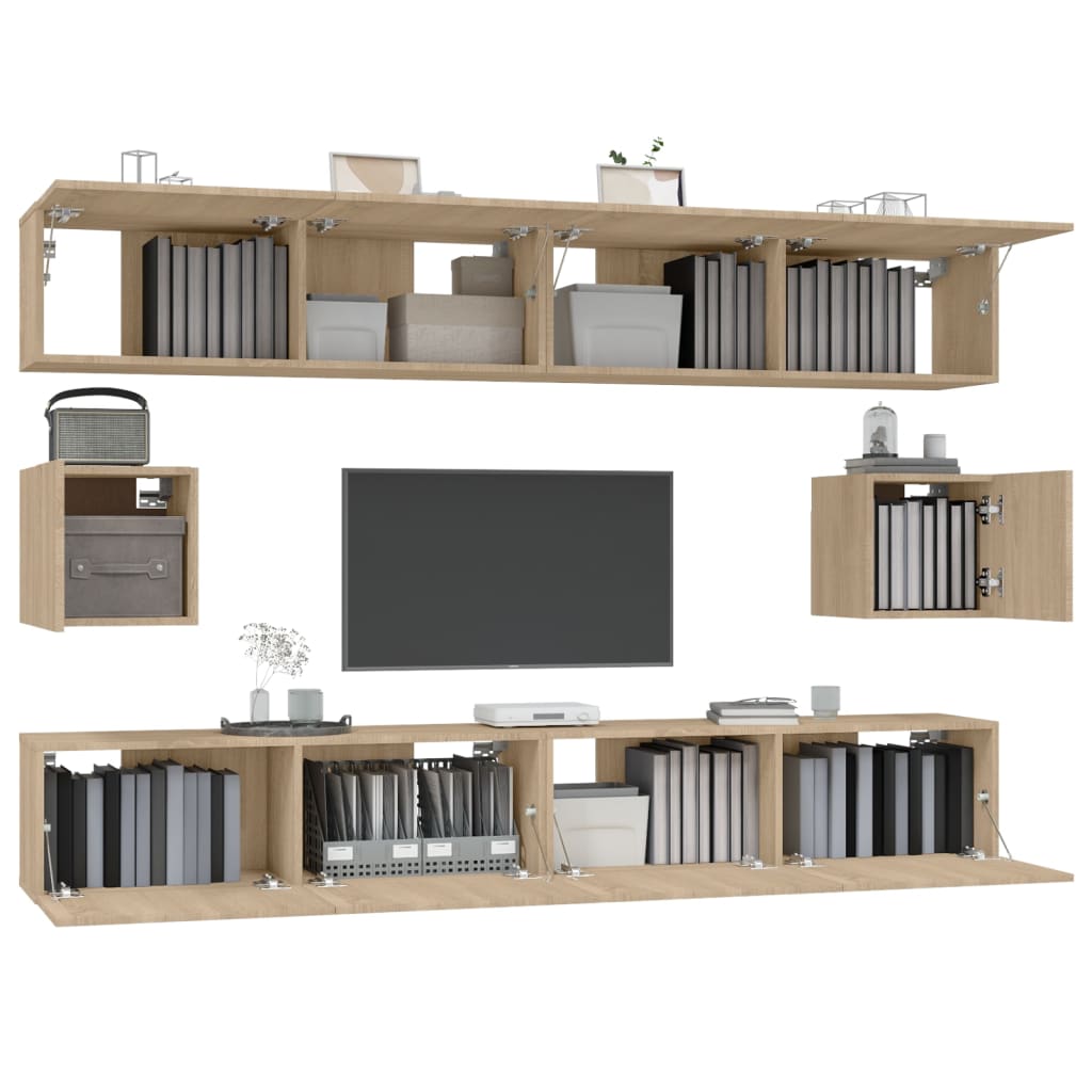 Conjunto móveis de TV 6 pcs madeira processada carvalho sonoma