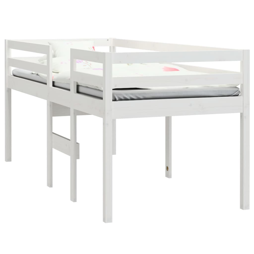 Cama alta 90x190 cm madeira de pinho maciça branco