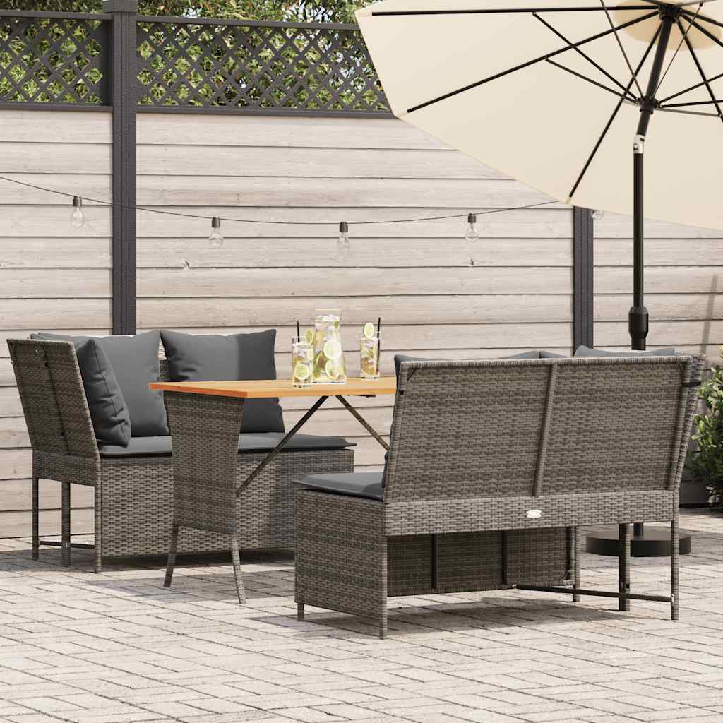 3 Pcs conjunto sofás de jardim c/ almofadões vime PE cinzento
