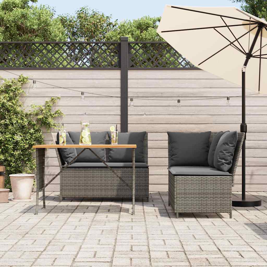 3 Pcs conjunto sofás de jardim c/ almofadões vime PE cinzento