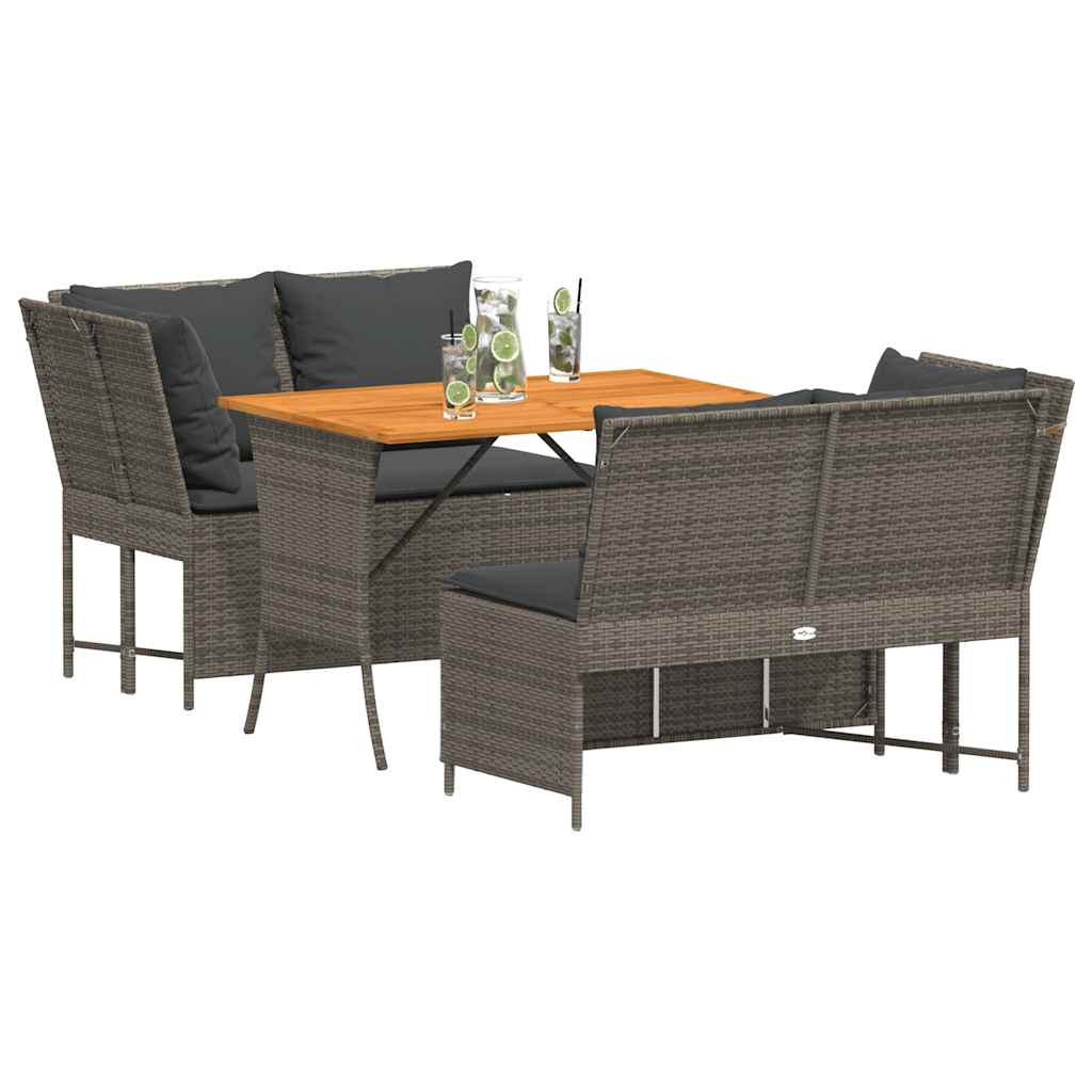 3 Pcs conjunto sofás de jardim c/ almofadões vime PE cinzento