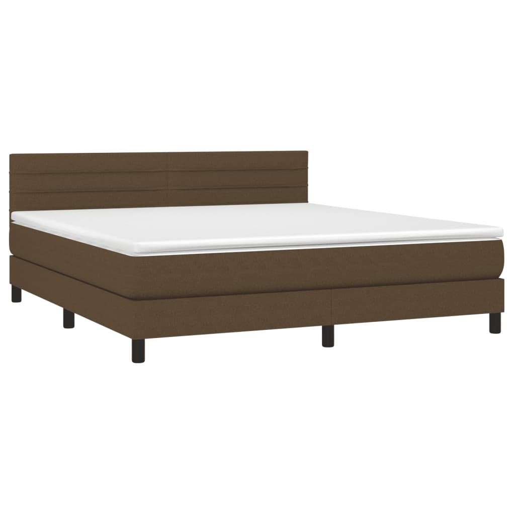 Cama box spring c/ colchão/LED 160x200cm tecido castanho-escuro