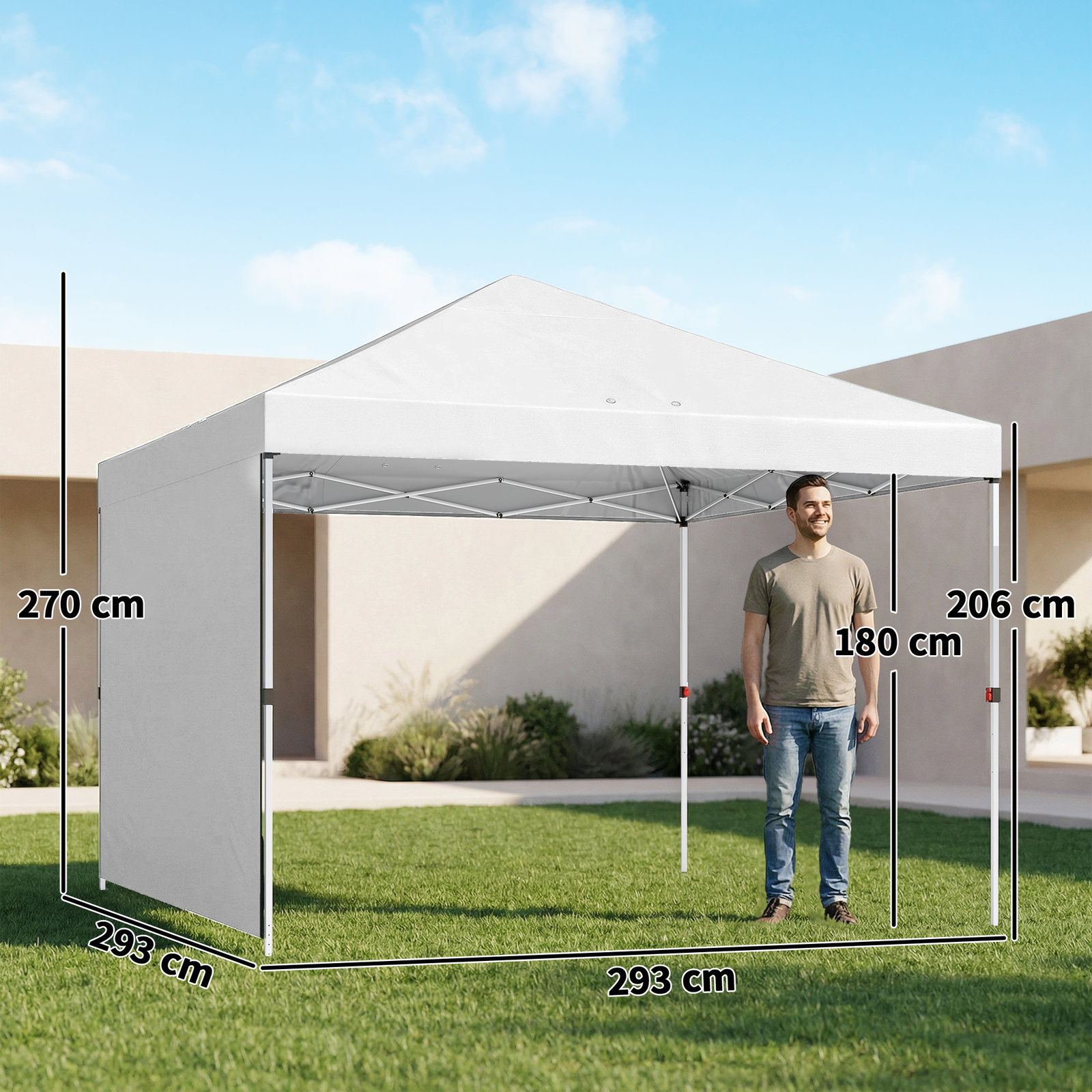 Tenda dobrável 3x3 m pop-up com parede lateral proteção upf50+ empurre central altura ajustável branco