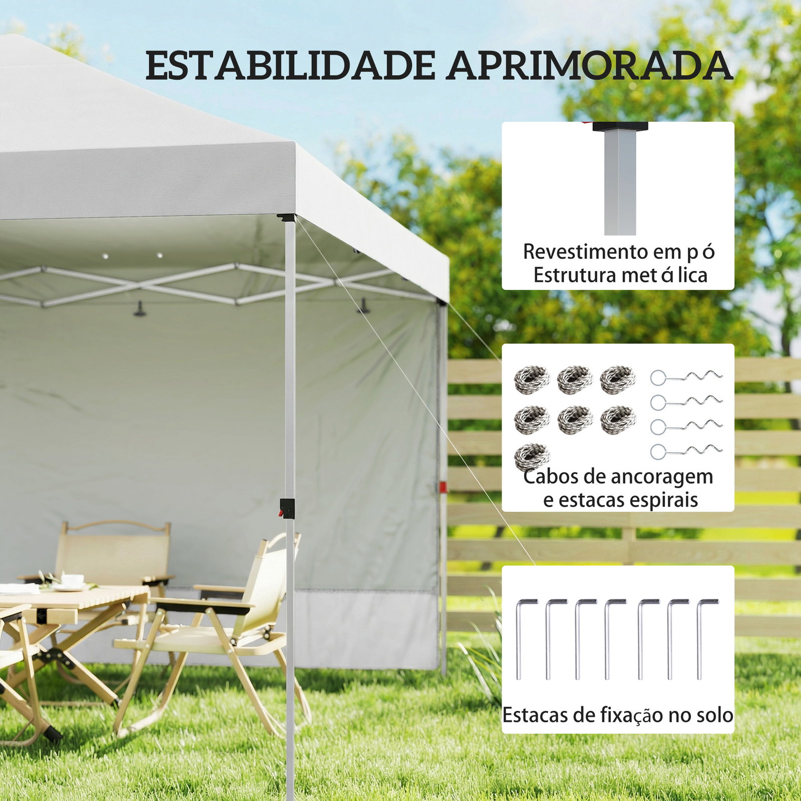 Tenda dobrável 3x3 m pop-up com parede lateral proteção upf50+ empurre central altura ajustável branco