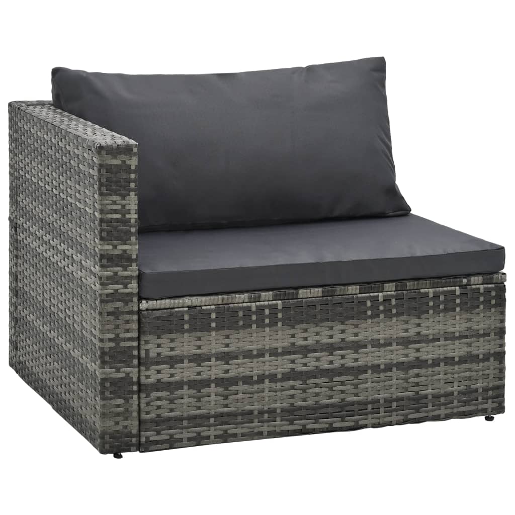 5 Pcs conjunto lounge de jardim c/ almofadões vime PE cinzento