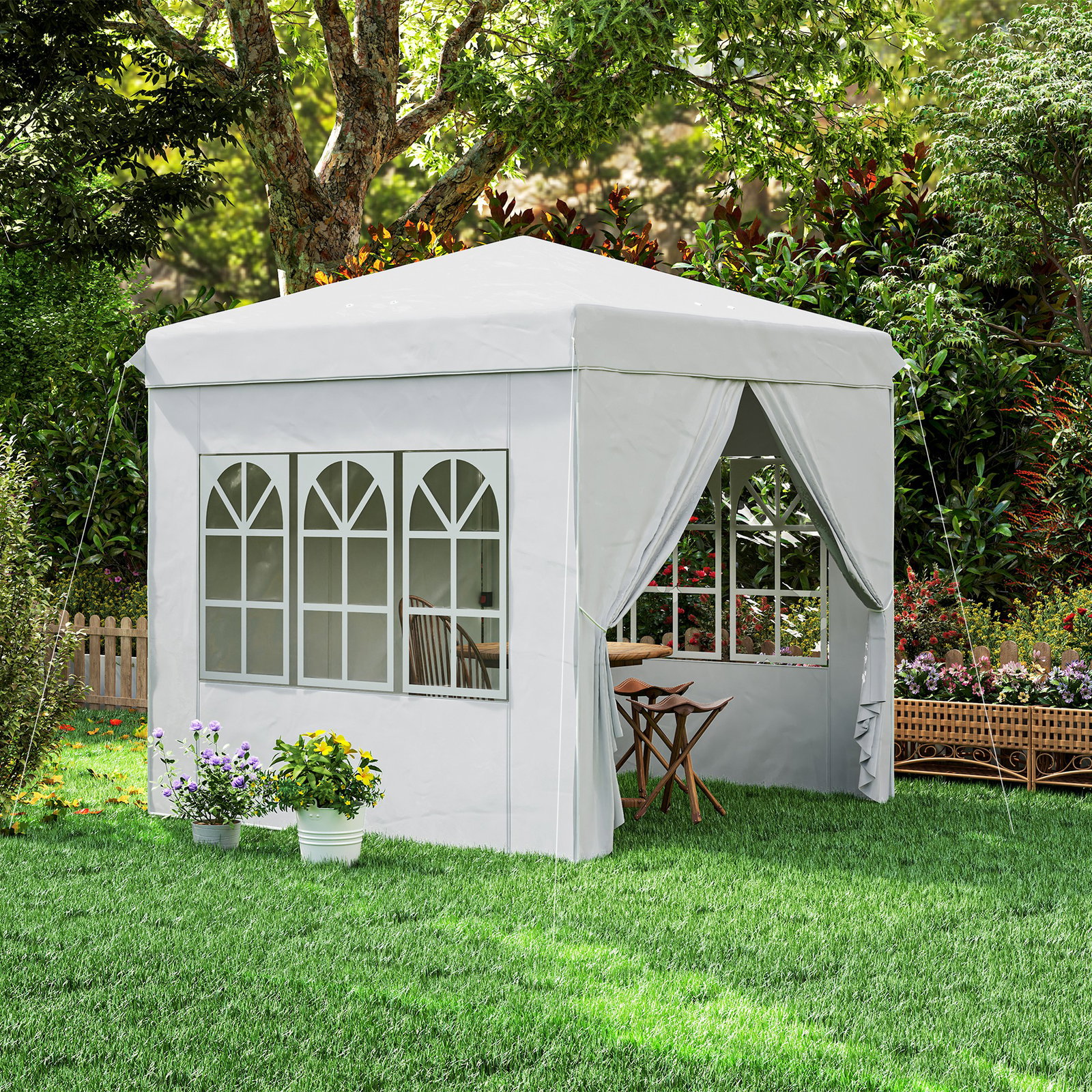 Tenda dobrável pop-up 248x248x270 cm com 4 paredes laterais anti-UV altura ajustável e bolsa de transporte branco