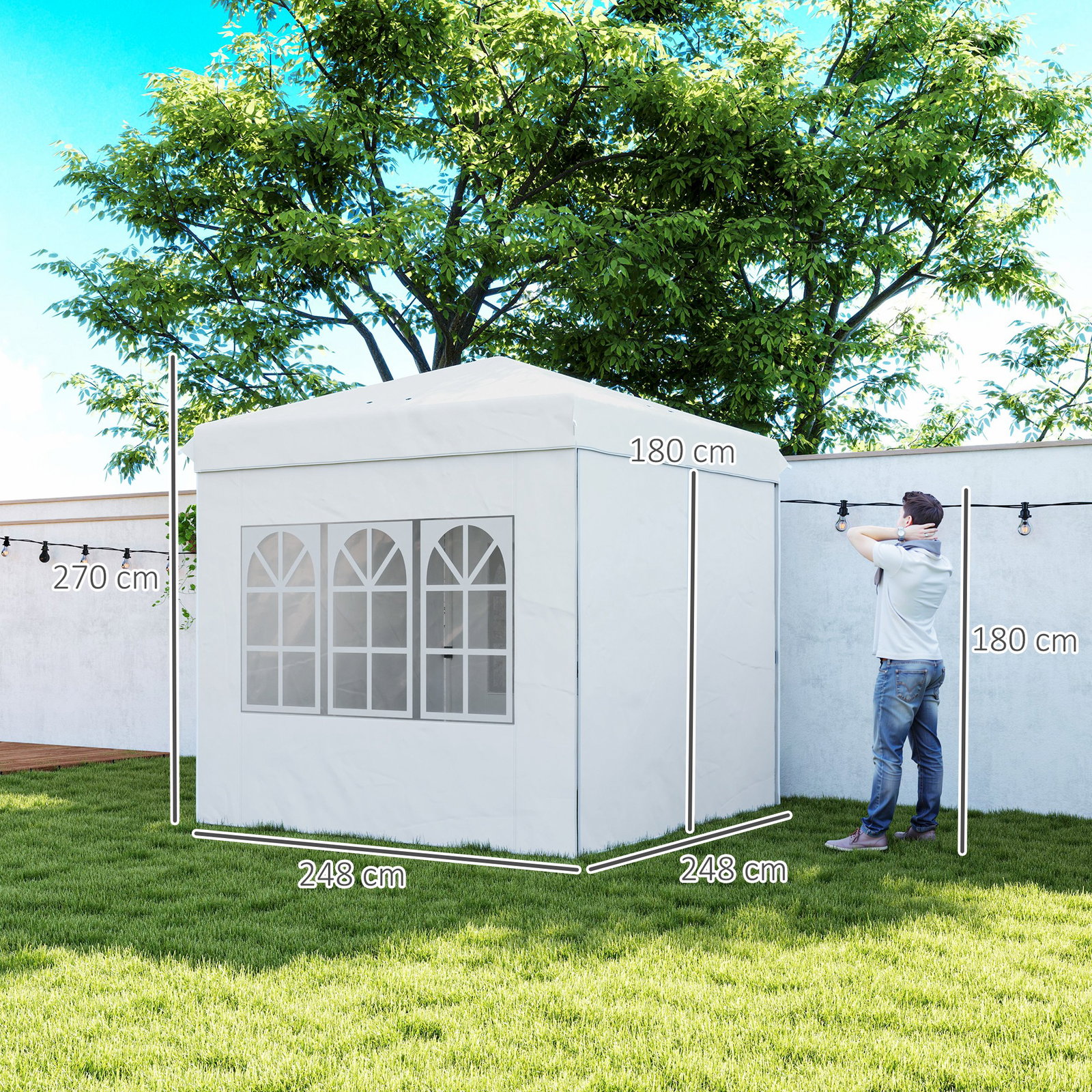 Tenda dobrável pop-up 248x248x270 cm com 4 paredes laterais anti-UV altura ajustável e bolsa de transporte branco