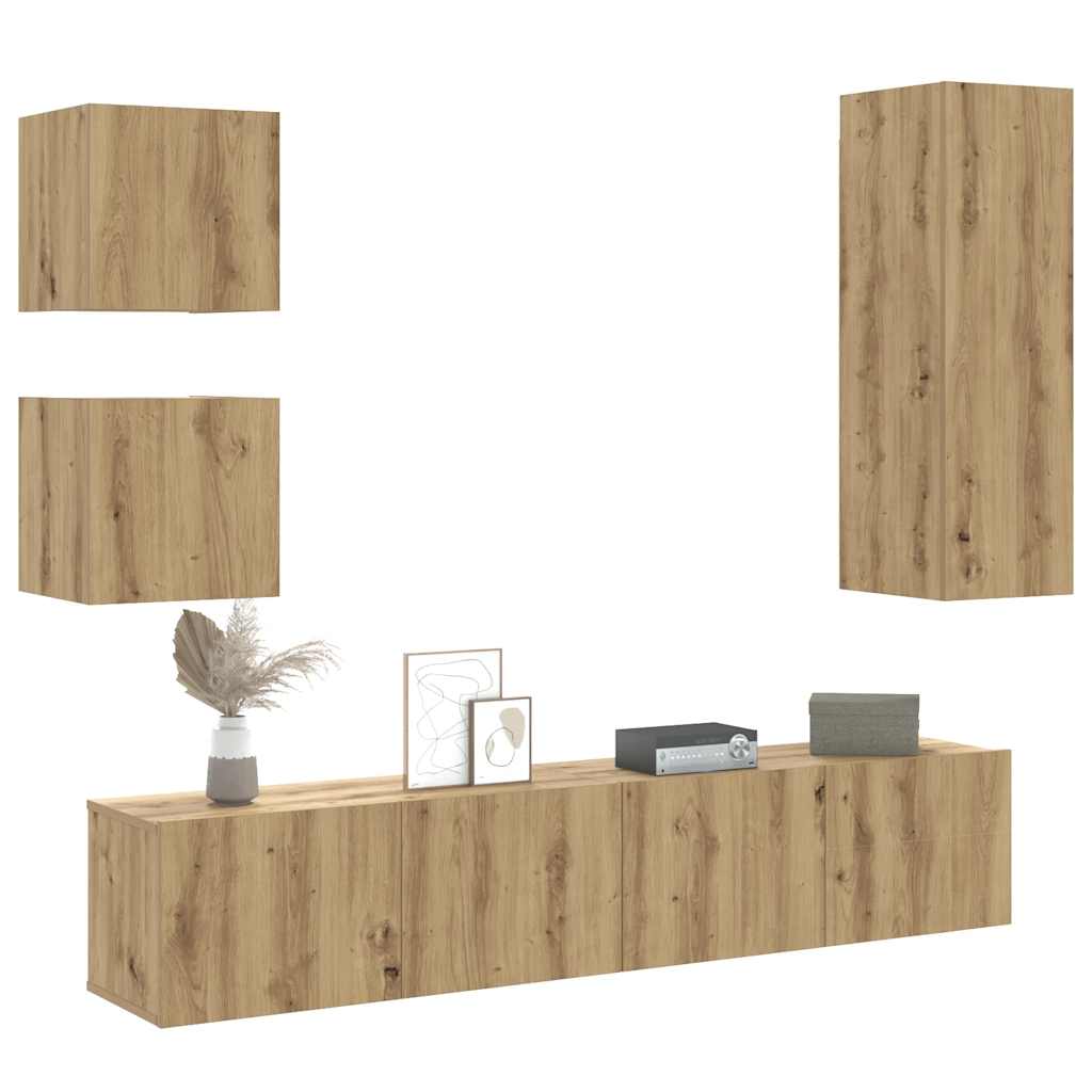 Conjunto de armário TV parede 5 pcs madeira carvalho artisiano