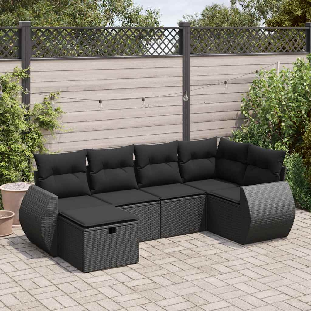 6 Pcs conjunto sofás de jardim c/ almofadões vime PE preto