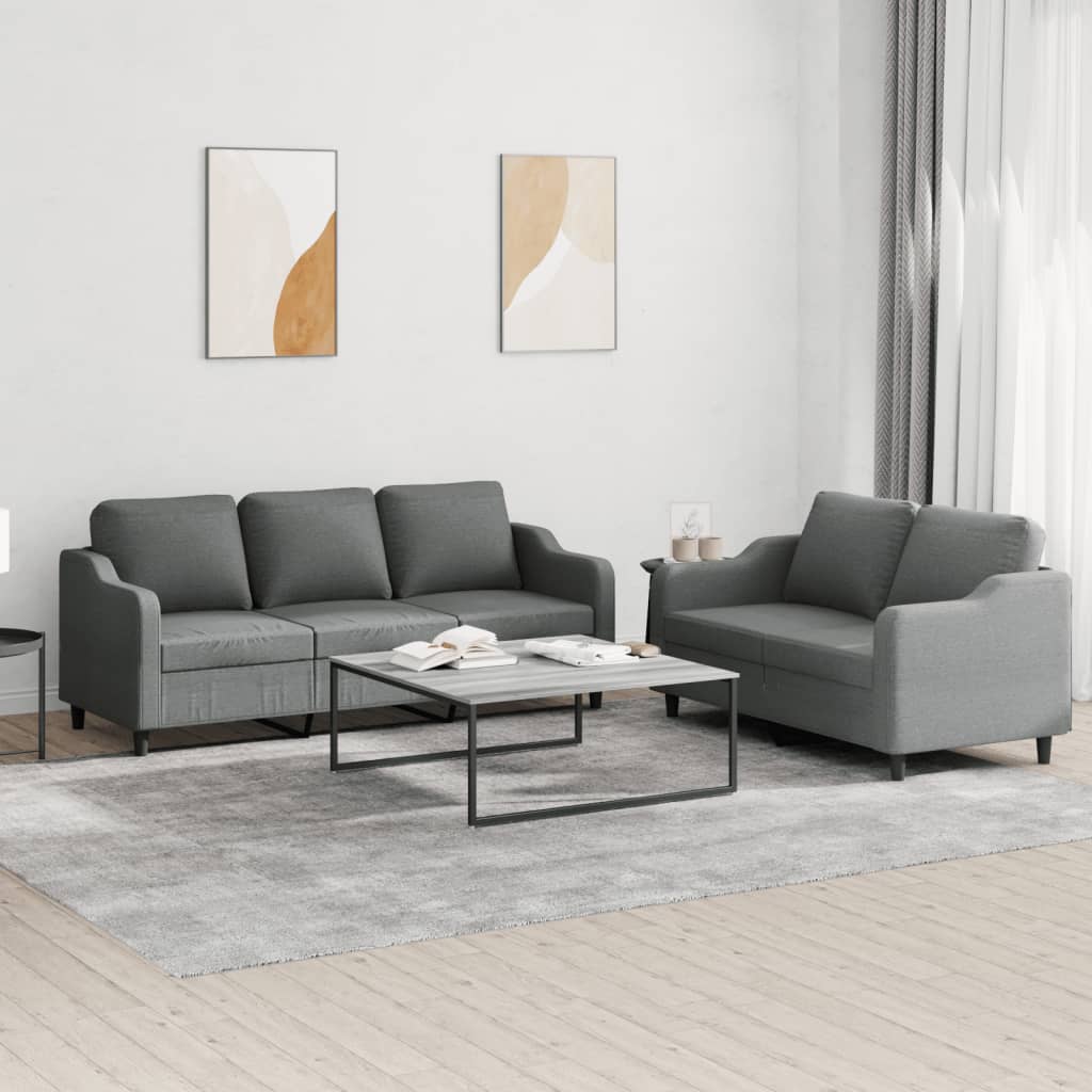 2 Pcs conjunto de sofás com almofadões tecido cinzento-escuro