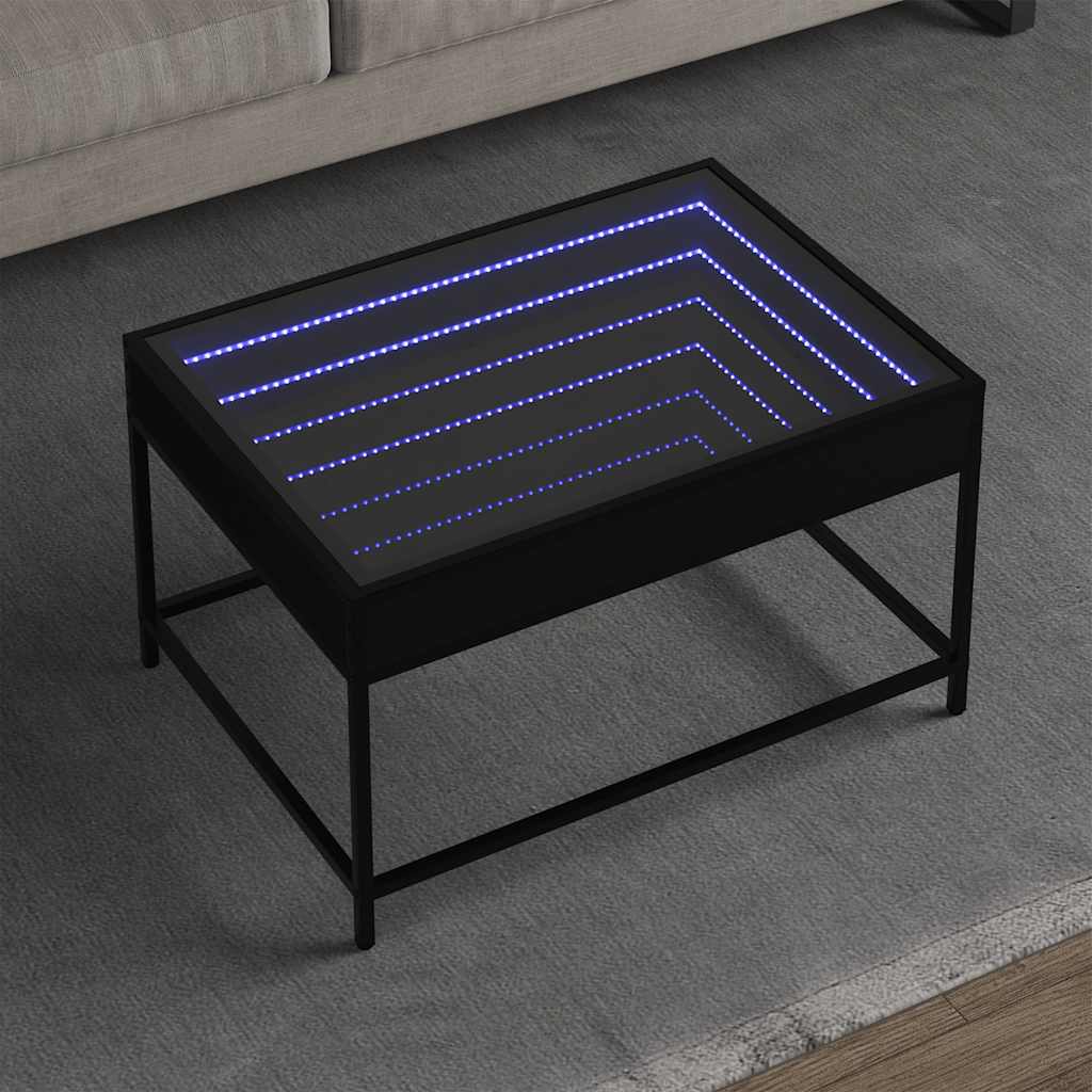 Mesa de centro luzes LED infinity 70x50x41 cm preto