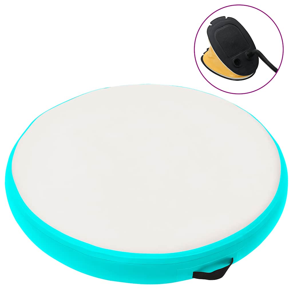 Tapete de ginástica insuflável com bomba 100x100x15cm PVC verde