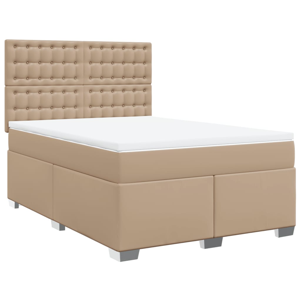 Cama com molas/colchão 140x190 cm couro artificial cappuccino