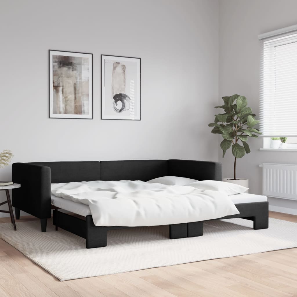 Sofá-cama com gavetão 100x200 cm tecido preto