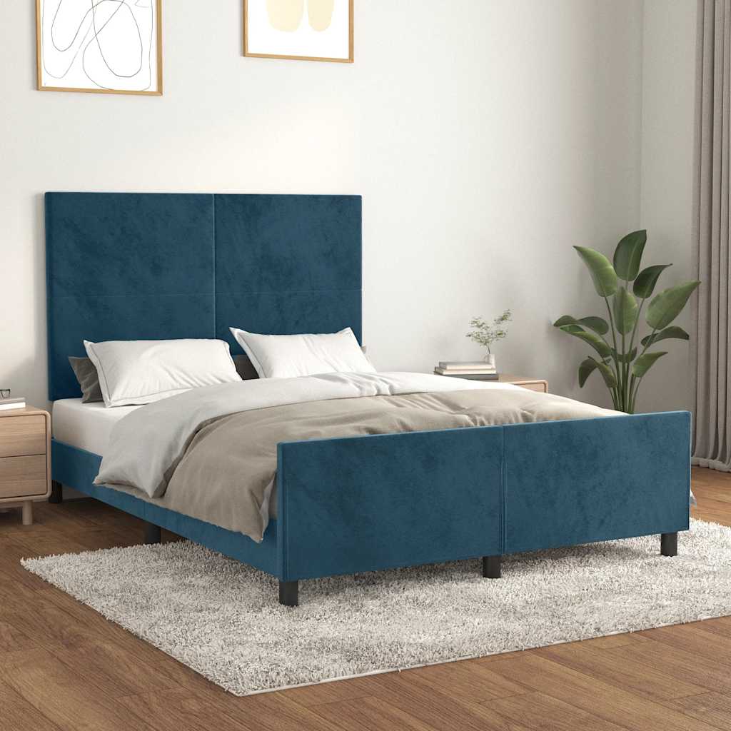 Estrutura de cama sem colchão 140x190 cm veludo azul-escuro