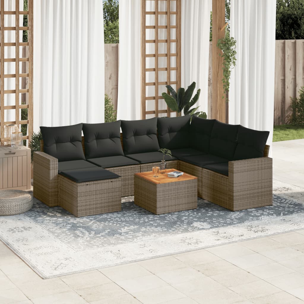 8 Pcs conjunto sofás de jardim c/ almofadões vime PE cinzento