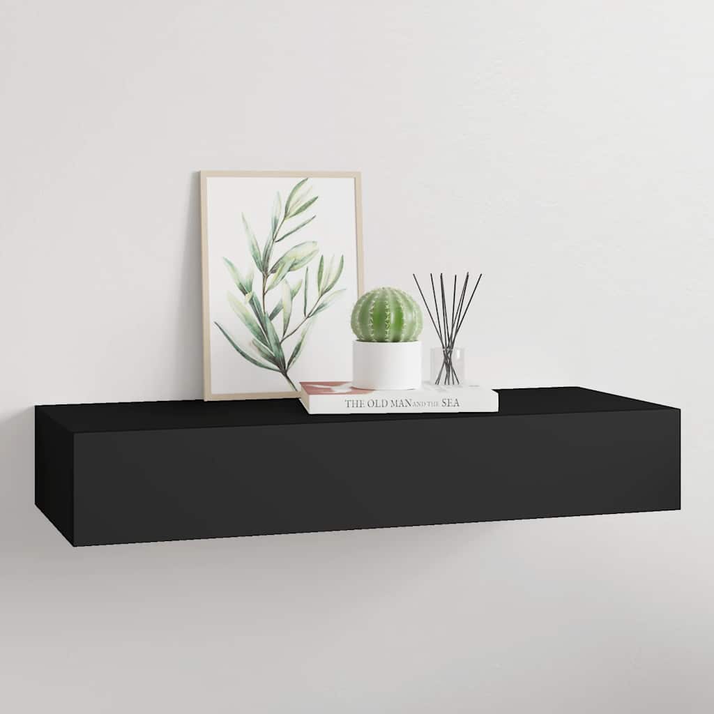 Prateleira de parede com gaveta MDF 60x23,5x10 cm preto