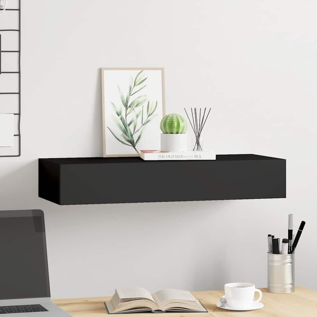 Prateleira de parede com gaveta MDF 60x23,5x10 cm preto