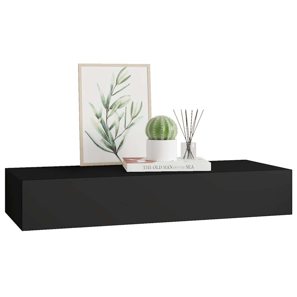 Prateleira de parede com gaveta MDF 60x23,5x10 cm preto