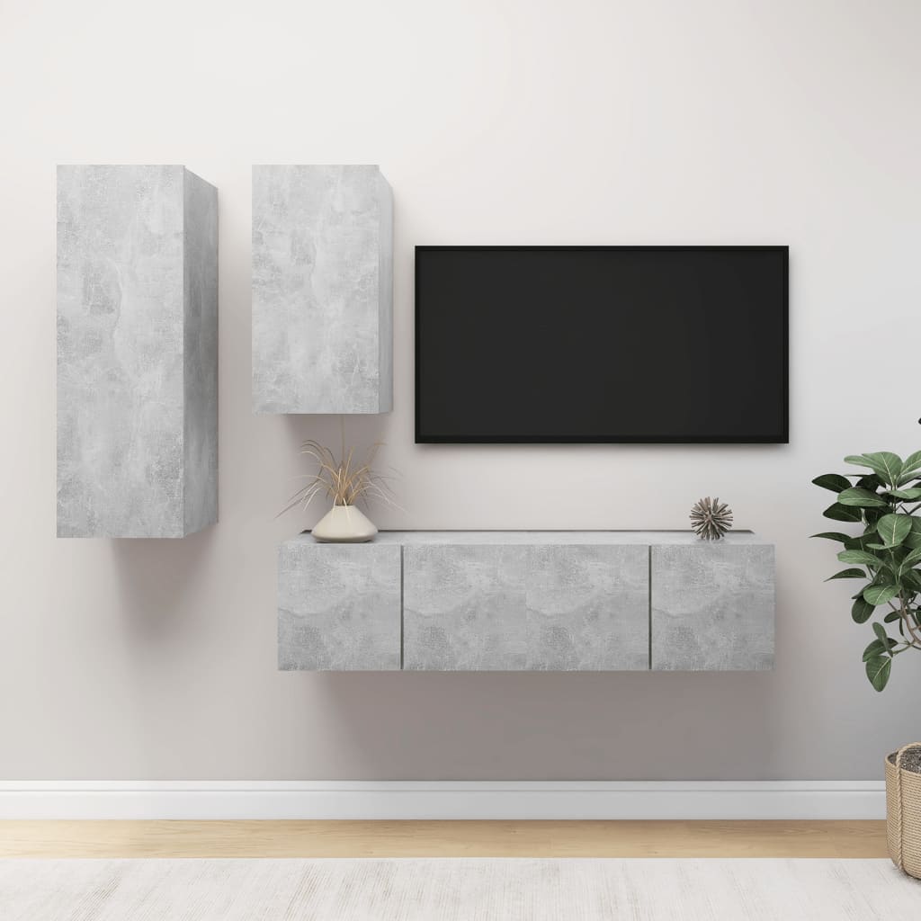 4 Pcs conjunto de móveis de TV derivados madeira cinza cimento