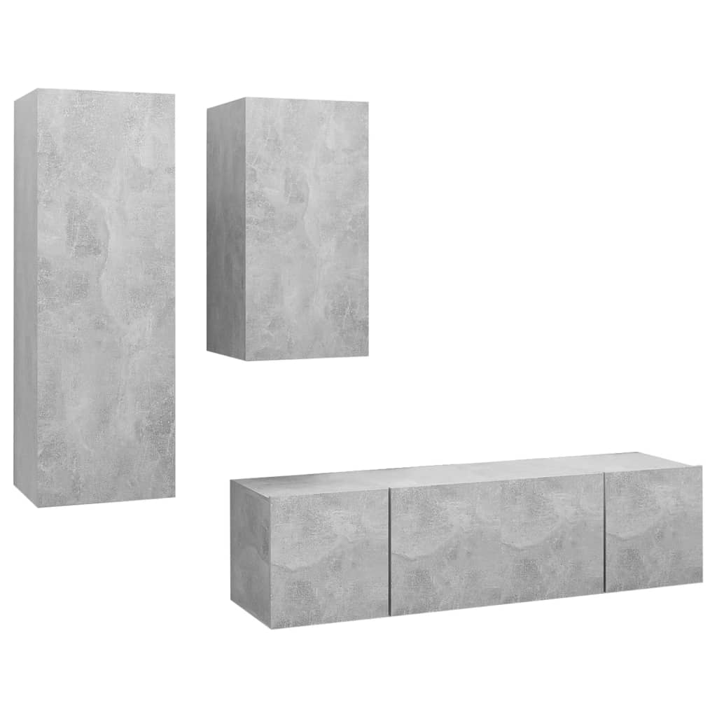 4 Pcs conjunto de móveis de TV derivados madeira cinza cimento