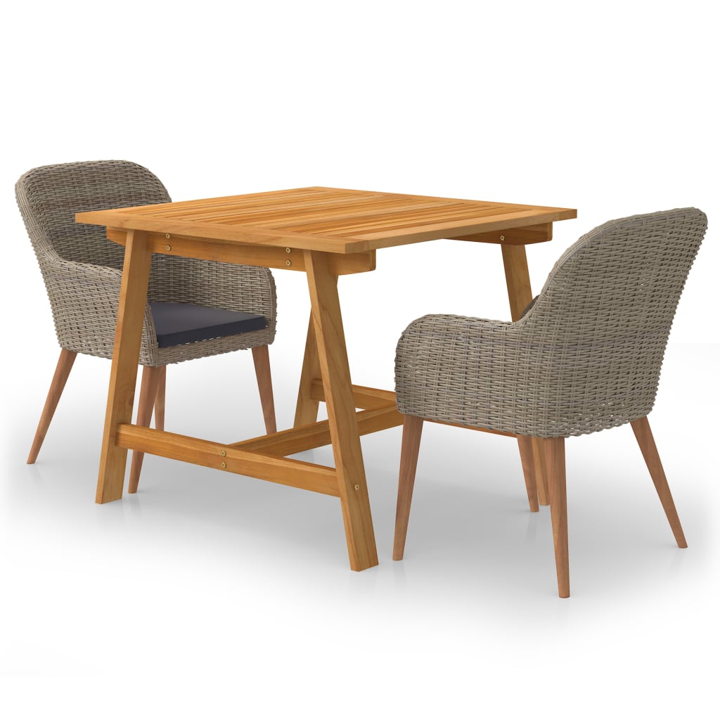 3 Pcs conjunto de jantar para jardim castanho