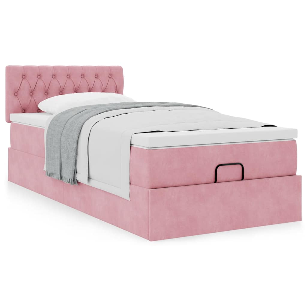 Estrutura de cama otomana com colchão 80x200 cm veludo rosa