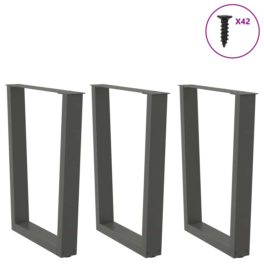 Pés para mesa de jantar em v, 3 peças, antracite, 70x(72-73,3) cm, aço