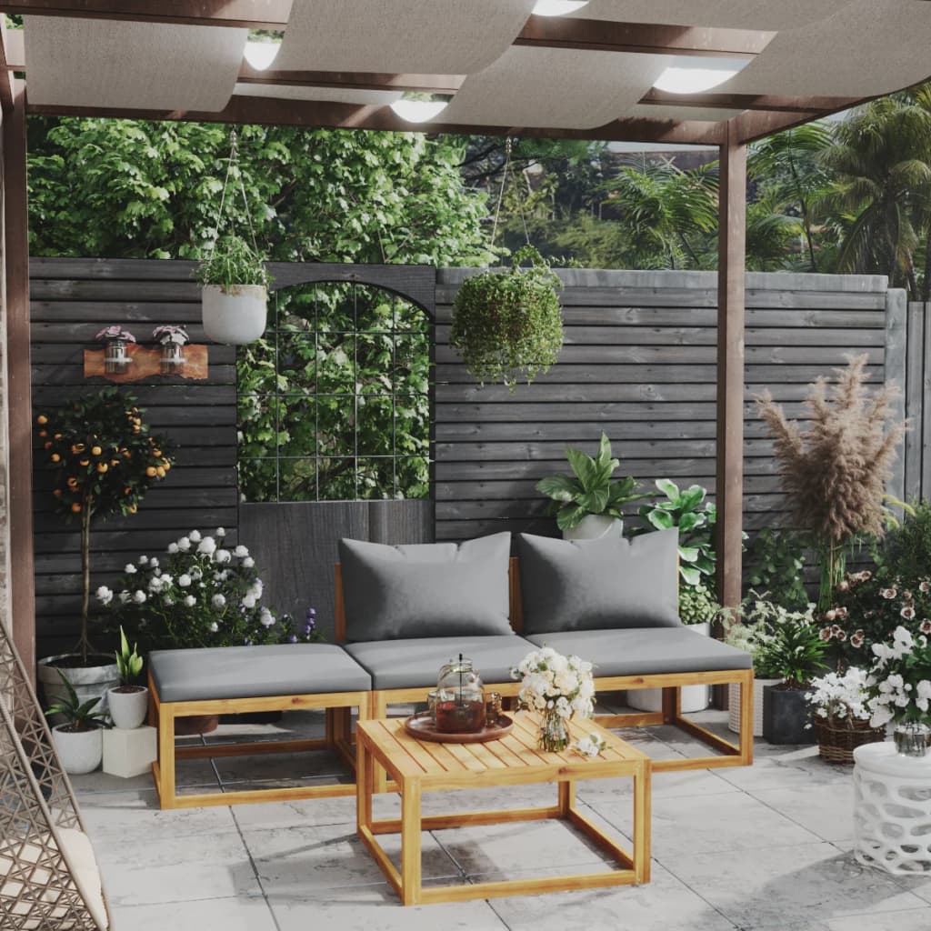 4 Pcs conjunto lounge de jardim c/ almofadões acácia maciça