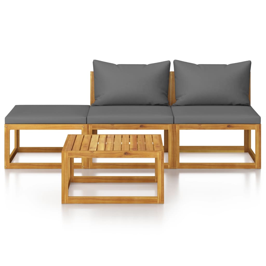 4 Pcs conjunto lounge de jardim c/ almofadões acácia maciça