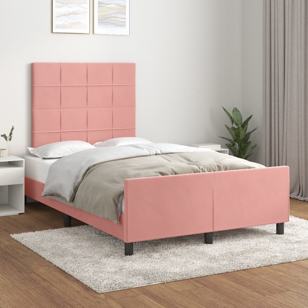 Estrutura de cama c/ cabeceira 120x200 cm veludo rosa
