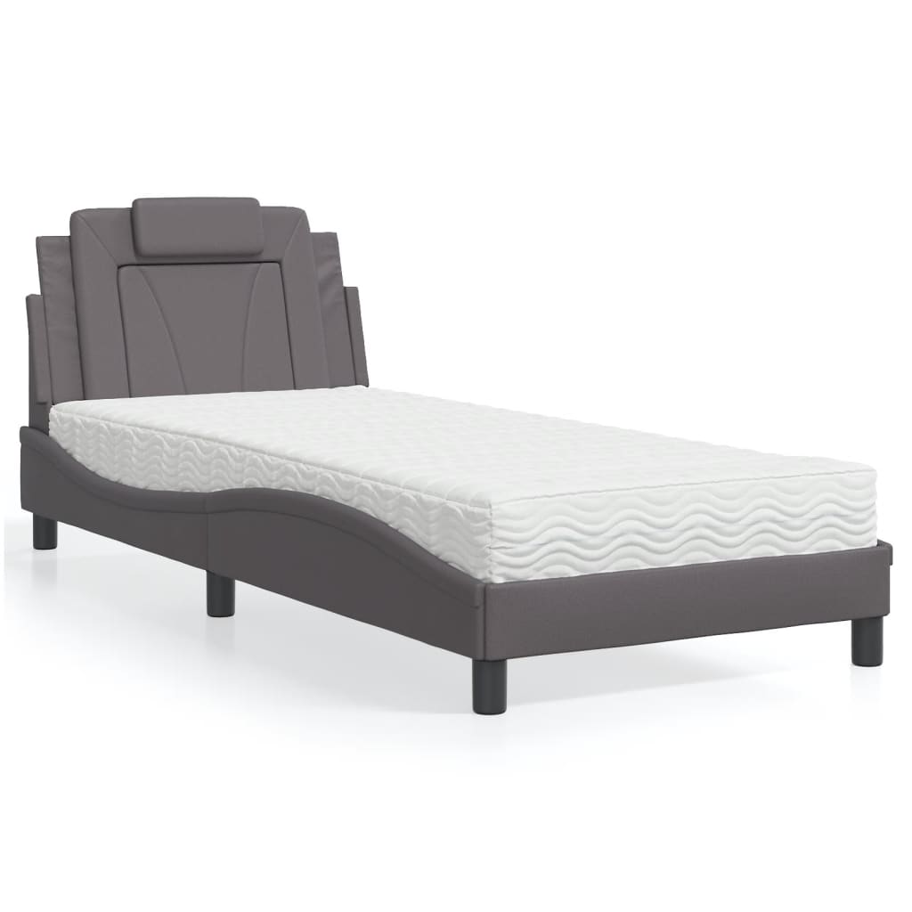 Cama viana com colchão 90x200 cm couro artificial cinzento