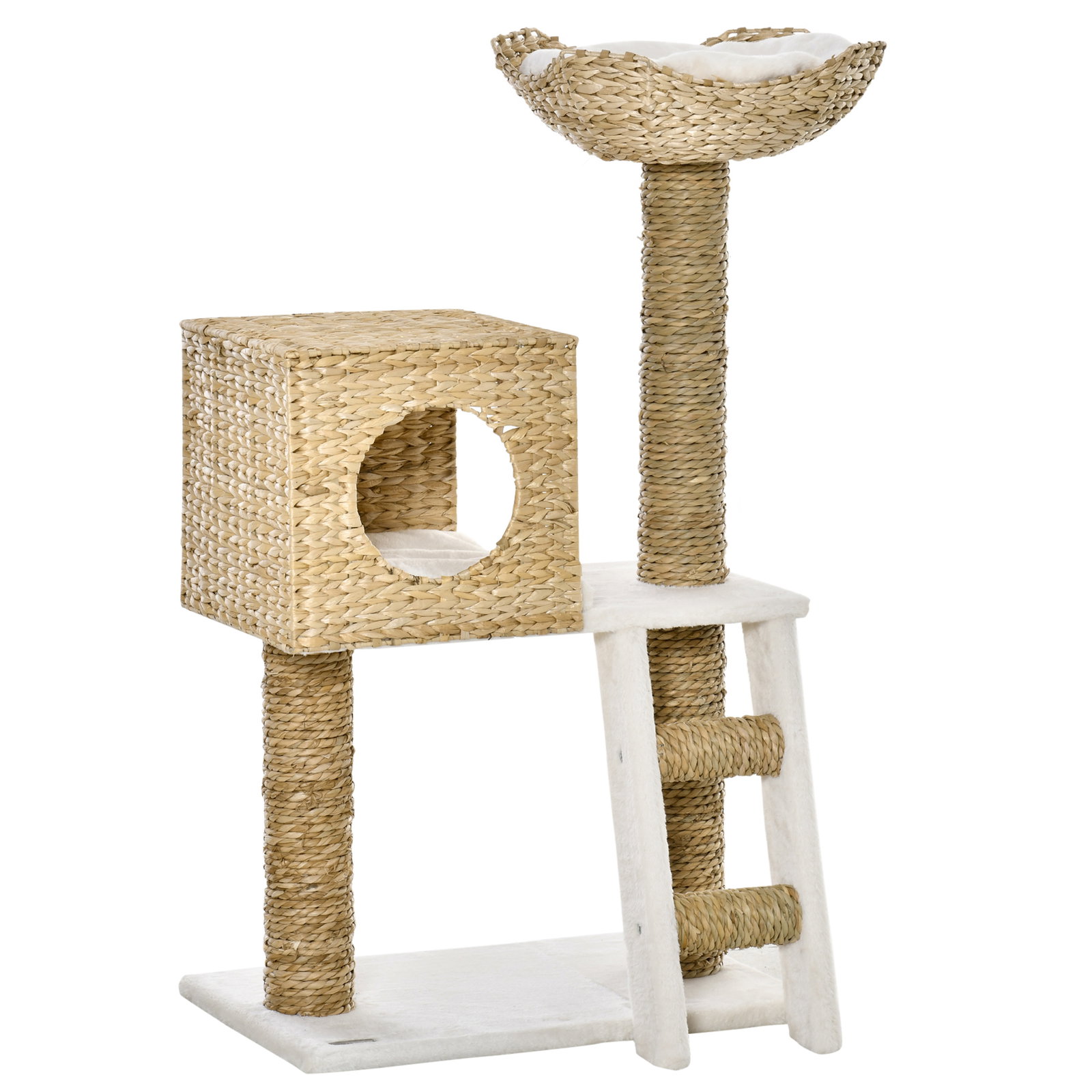 Arranhador para Gatos Arranhador para Gatos com Cama Superior Caverna 2 Almofadas 2 Postes Escada 57x37x100,5cm Bege