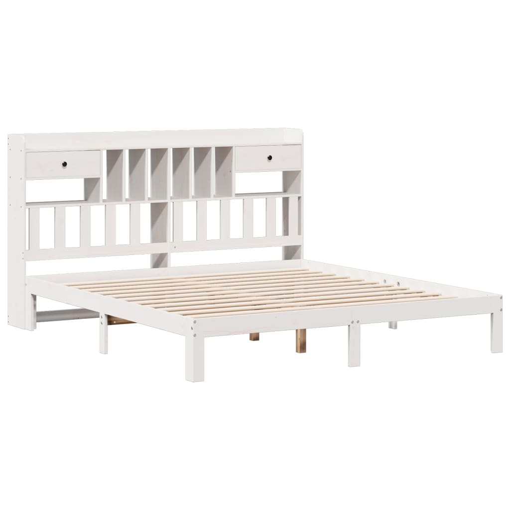 Cama com estante sem colchão 180x200 cm pinho maciço branco