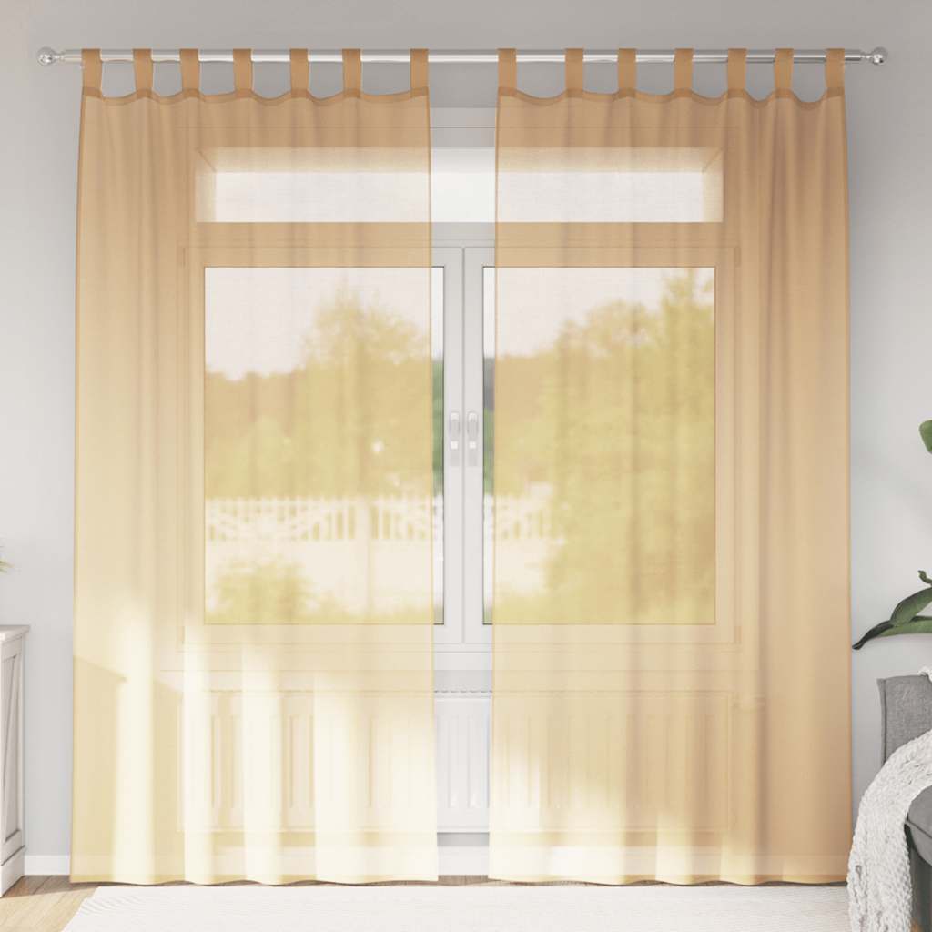 Cortinas de voile com laços 2 pcs areia 140x225 cm