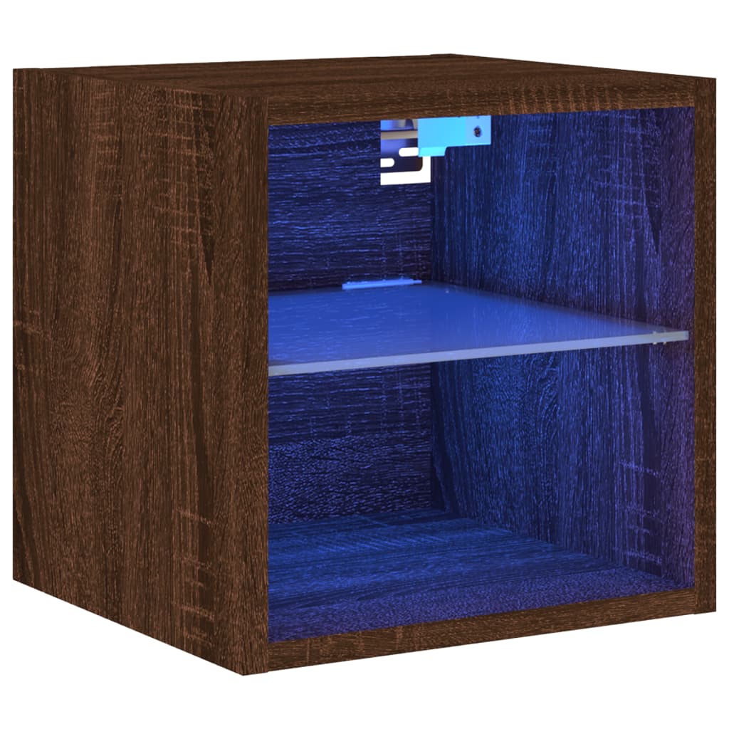 Móvel parede p/ TV c/ luzes LED 30x28,5x30cm carvalho castanho