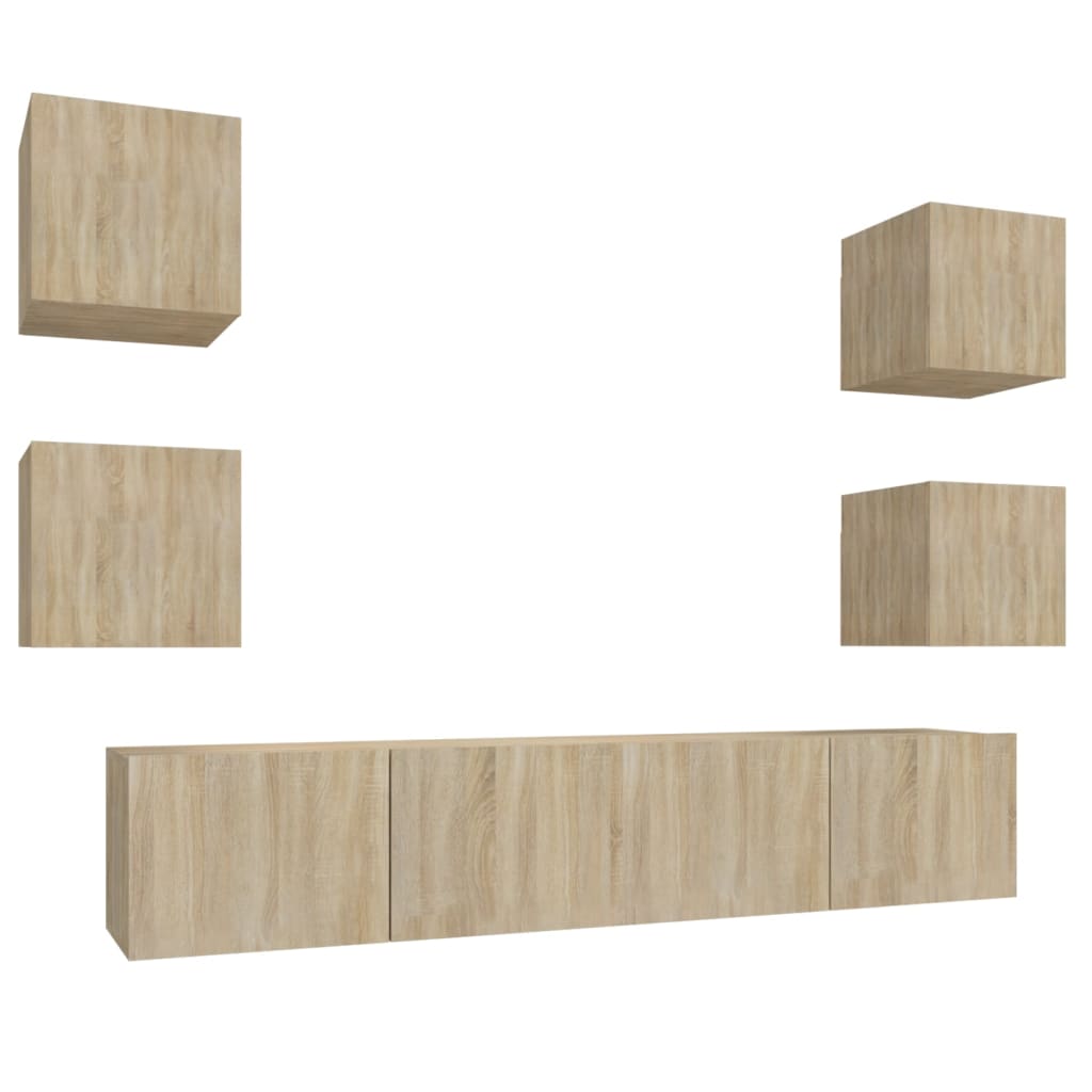 Conjunto móveis de TV 6 pcs madeira processada carvalho sonoma