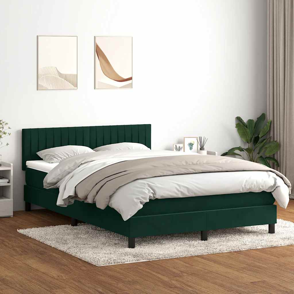 Cama com molas/colchão 160x220 cm veludo verde-escuro
