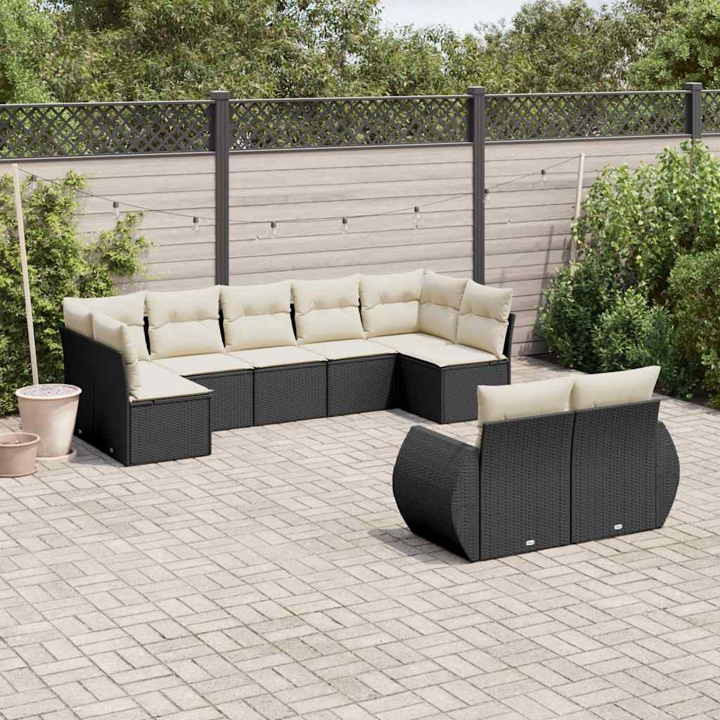 9 Pcs conjunto de sofás p/ jardim c/ almofadões vime PE preto