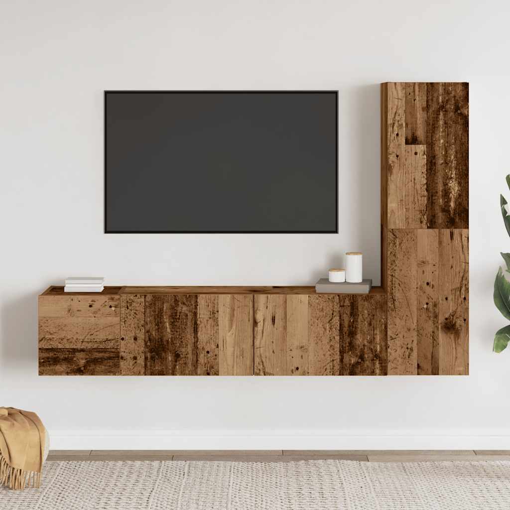 Armários de TV montados na parede 3 pcs madeira velha