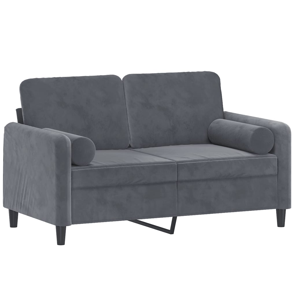 Sofá 2 lug. c/ almofadas decorativas 120 cm veludo cinza-escuro