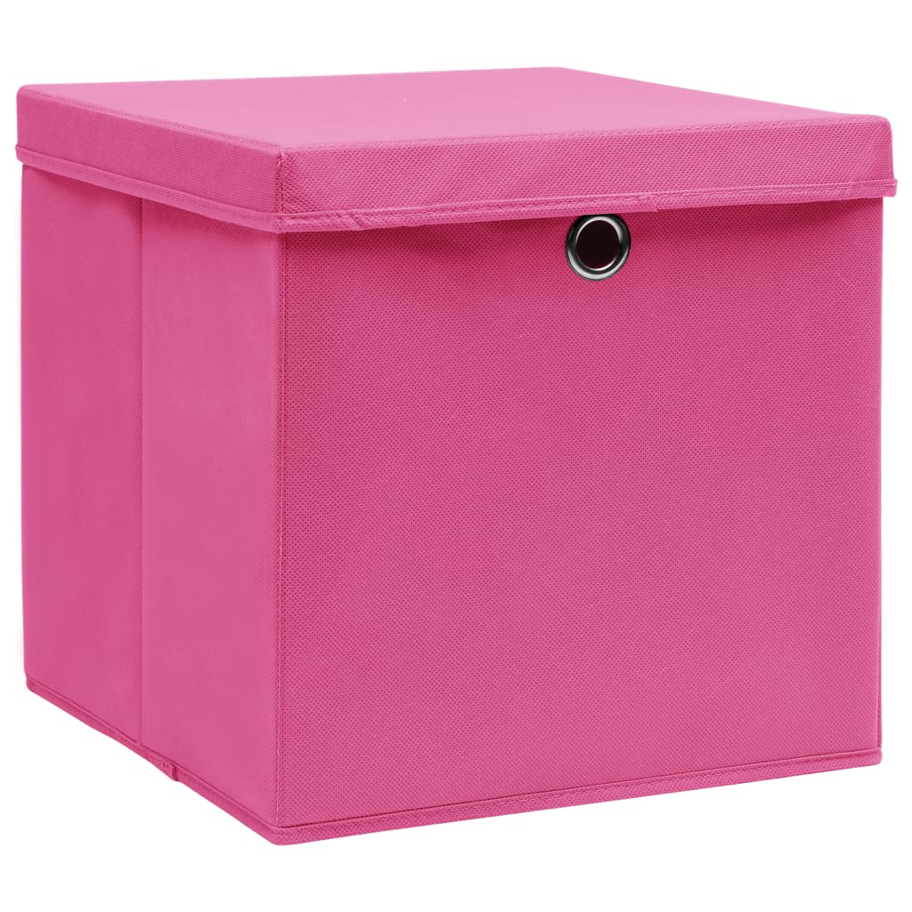 Caixas de arrumação com tampas 4 pcs 32x32x32 cm tecido rosa