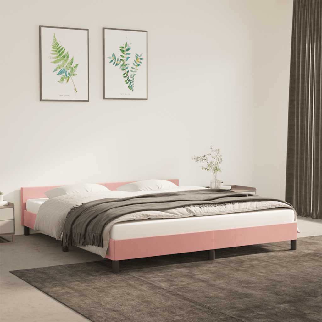 Estrutura cama c/ cabeceira sem colchão 160x200 cm veludo rosa