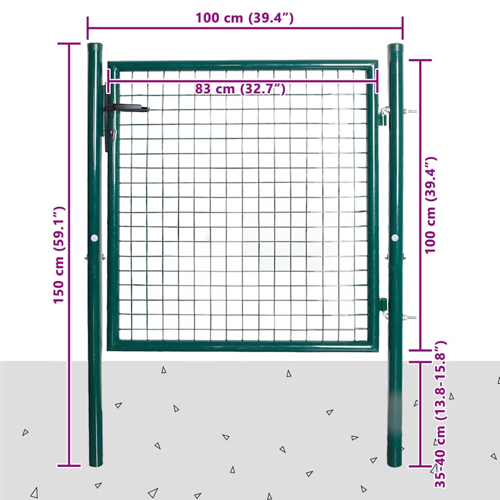 Portão de cerca de porta única 100x100 cm em aço revestido a pó