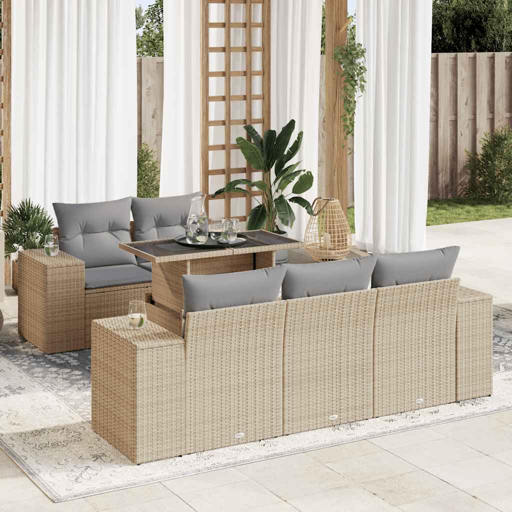 6 Pcs conjunto de sofás p/ jardim com almofadões vime PE bege
