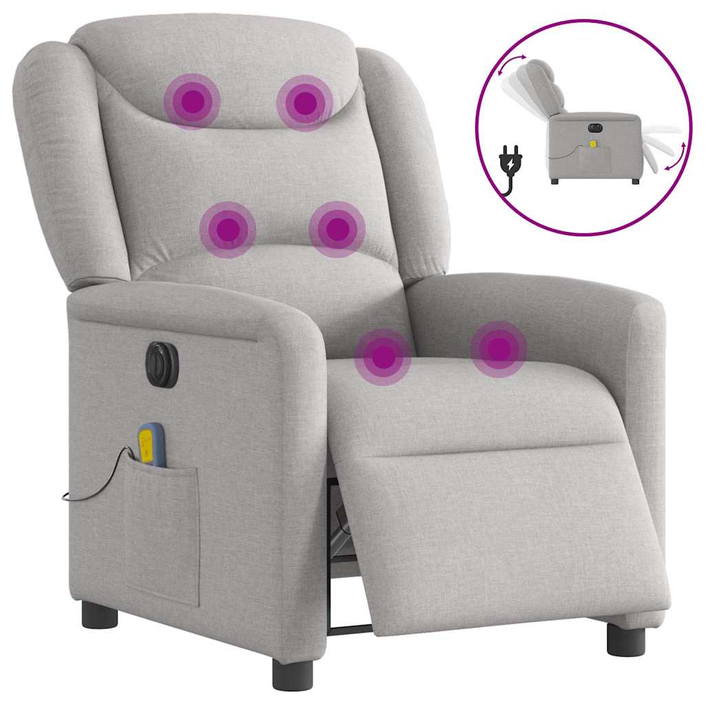 Poltrona massagens reclinável elétrica tecido cinzento-nublado