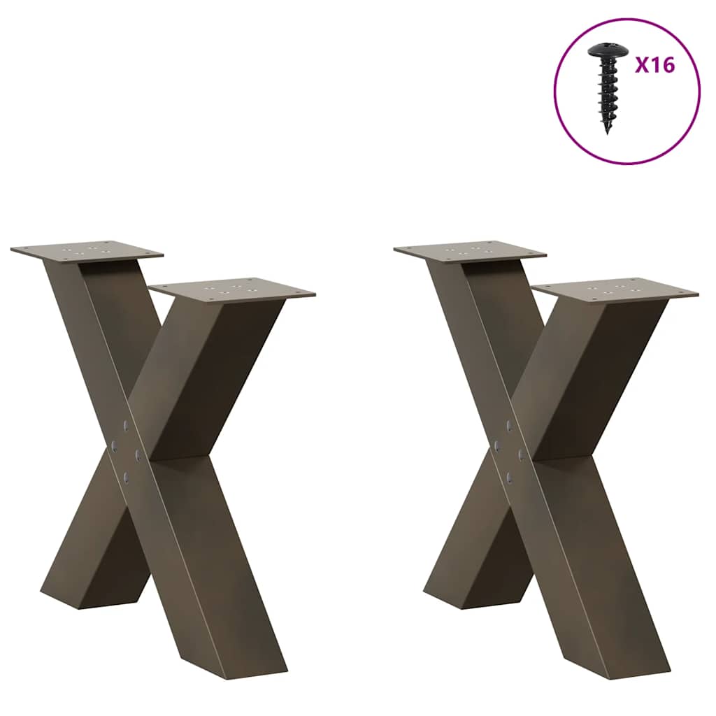 Pés para mesa de centro em formato de x, 2 peças, aço natural, 60x (42-43) cm, aço